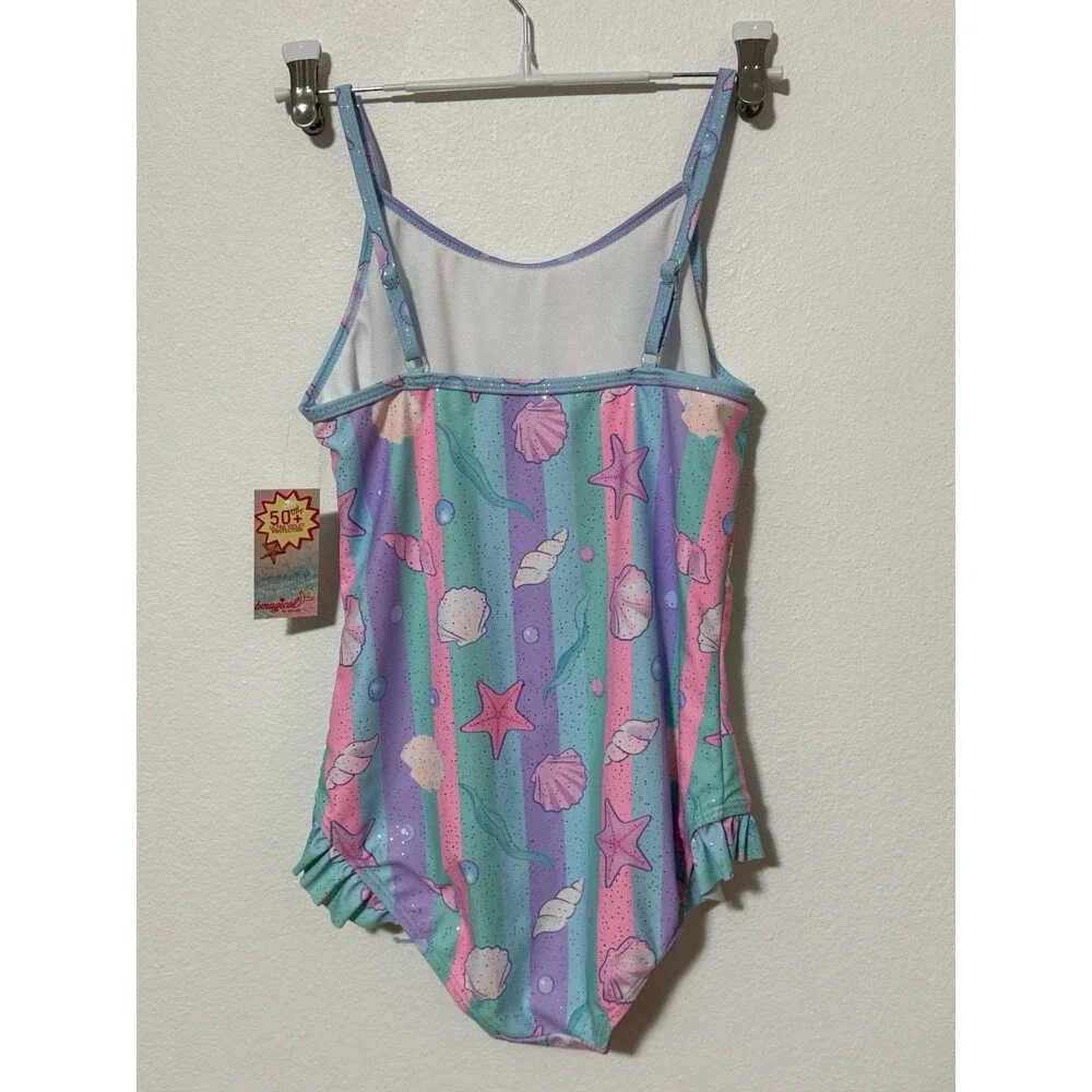 BMagical Girls 2-Piece Swimsuit Lot Size 12 - Pink/Teal Cut-Out & Seashell 1 NWT